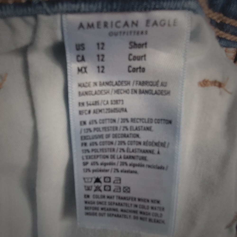 American Eagle Kick Boot Jeans Size 12 Short Blue Dark Wash Distressed Stretch - Picture 9 of 9